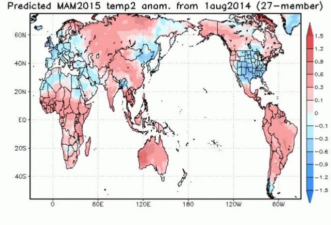 temperature da modello Jamstec per Marzo-Maggio 2015