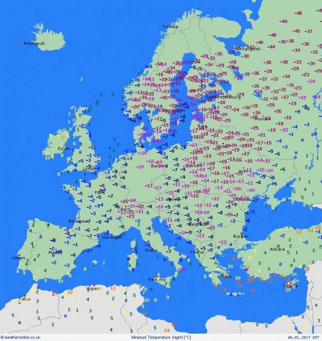 Temperature glaciali su gran parte dell'Europa