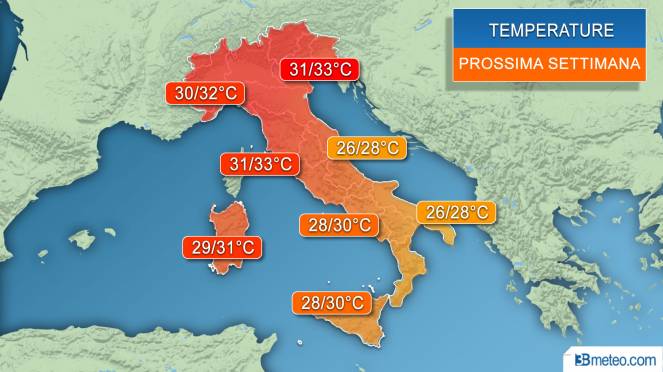 Temperature massime attese in settimana sull'Italia