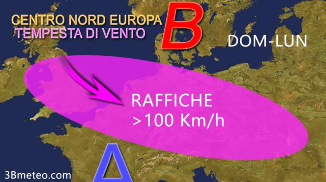 tempesta di vento sul centro nord europa