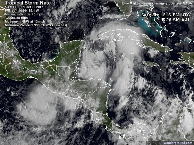 Tempesta tropicale Nate vista dal satellite
