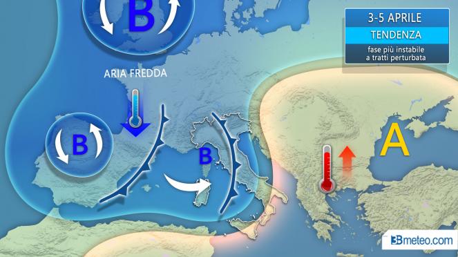 Tendenza meteo sull'Europa e l'Italia nel periodo 3-5 Aprile