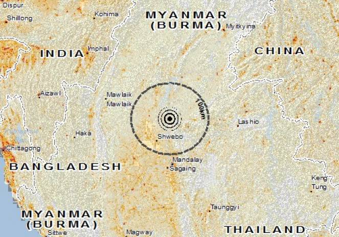 Scossa di terremoto a Mogok, Myanmar