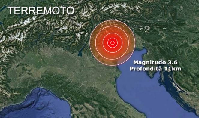 Terremoto al Nord, scossa in Veneto in provincia di Treviso a Valdobbiadene