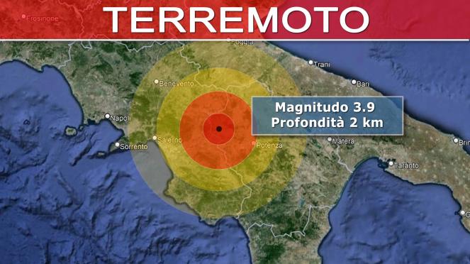 Terremoto - Altra forte scossa tra Campania e Basilicata, la seconda in meno di due settimane. Magnitudo 3.9. Dettagli