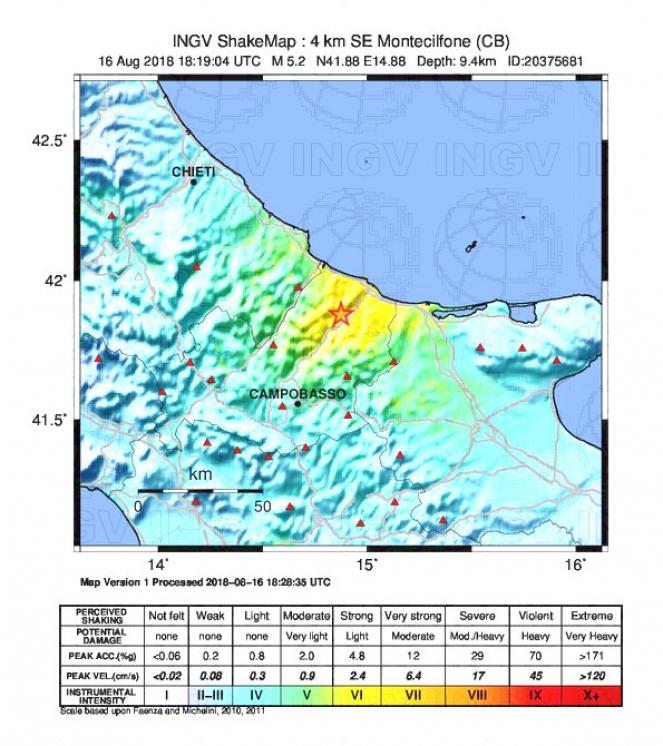Terremoto In Molise, epicentro fonte Ingv