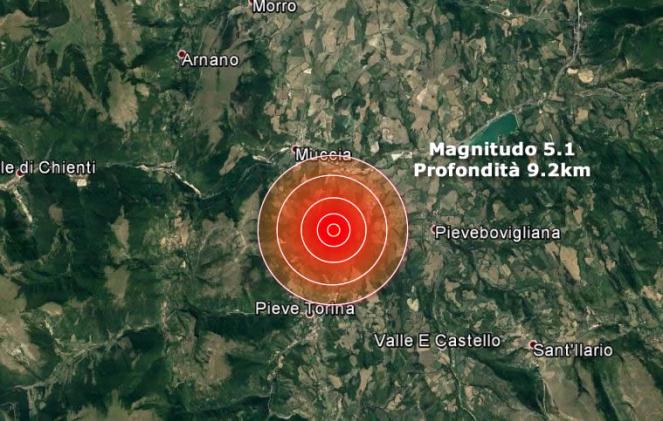 Terremoto Marche Macerata, Pieve Torina magnitudo 5.1