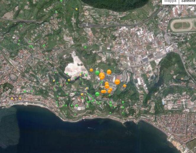 Terremoto Napoli Pozzuoli, Gli epicentri dei terremoti in giallo arancio