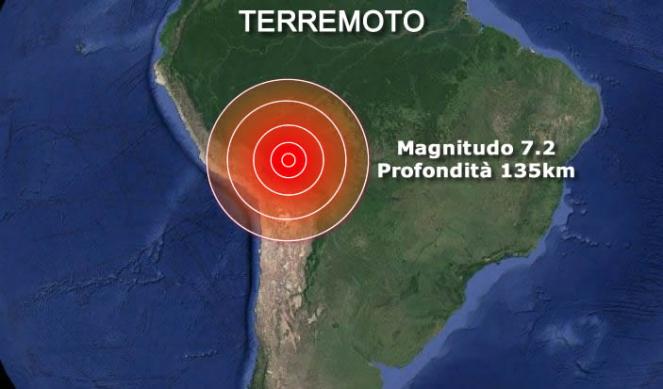 Terremoto violento tra Bolivia e Perù, magnitudo 7.2