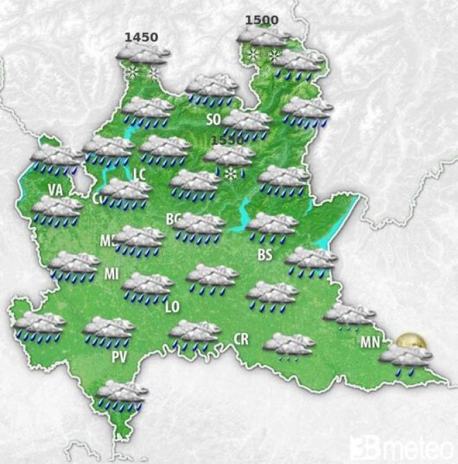 Tornano piogge e neve sulla Lombardia dal 9 febbraio