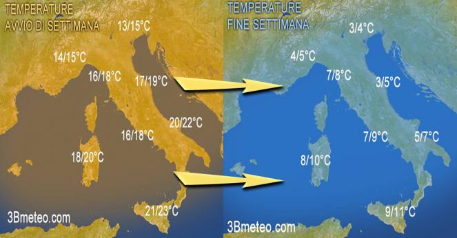 Tracollo termico, nel weekend si perderanno anche più di 15°C!