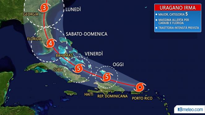 Traiettoria prevista di Irma