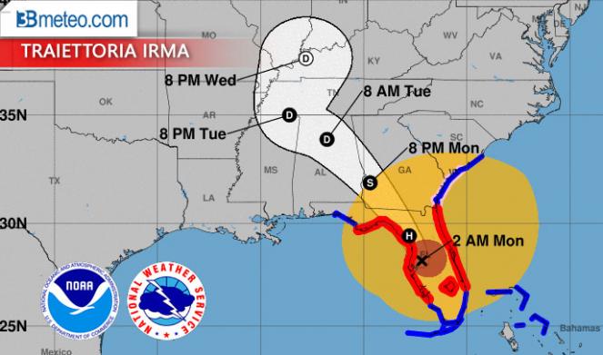 Traiettoria prevista di Irma