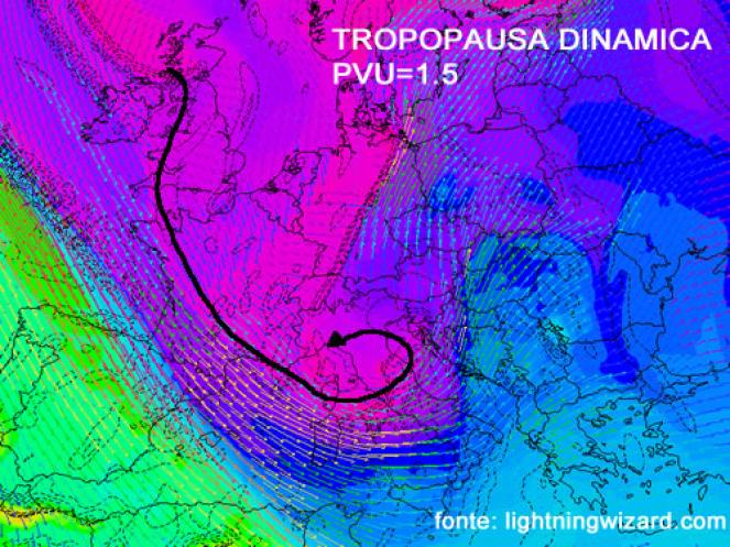 tropopausa dinamica: si evidenzia la forte anomalia