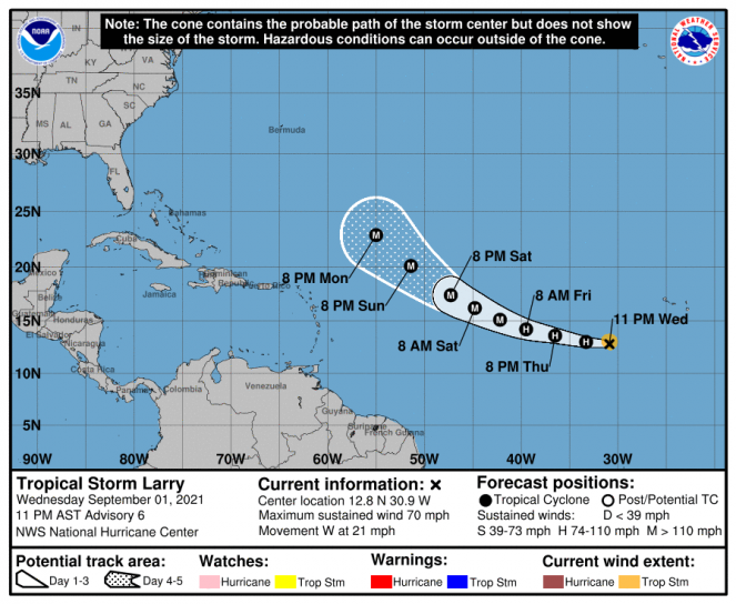 Uragano Larry (Fonte: National Hurricane Center)