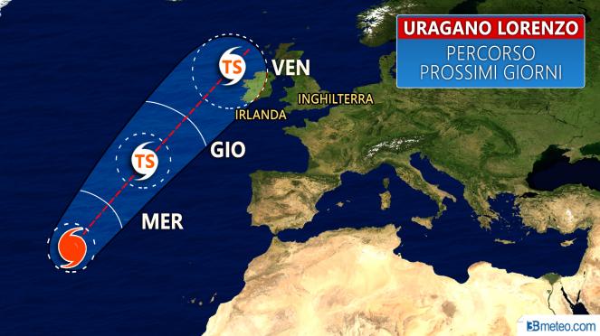Uragano Lorenzo: percorso previsto nei prossimi giorni
