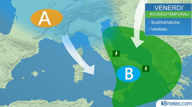 venerdì acquazzoni al sud e medio adriatico