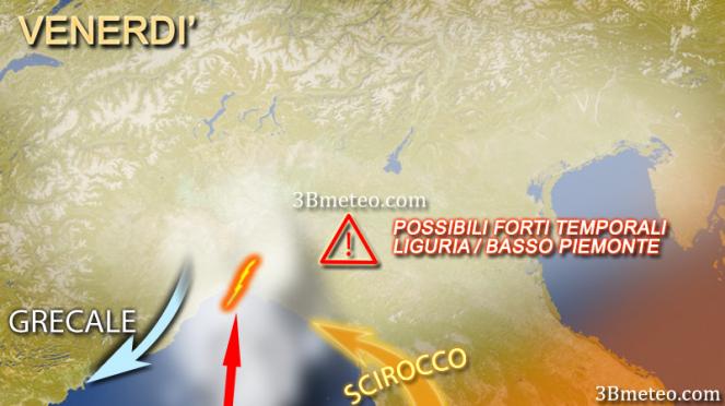 Venerdì rischio forti temporali tra Liguria e basso Piemonte