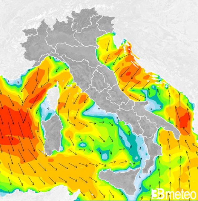 Venti previsti per sabato mattina: punte di 35/40 nodi sul Mar di Sardegna