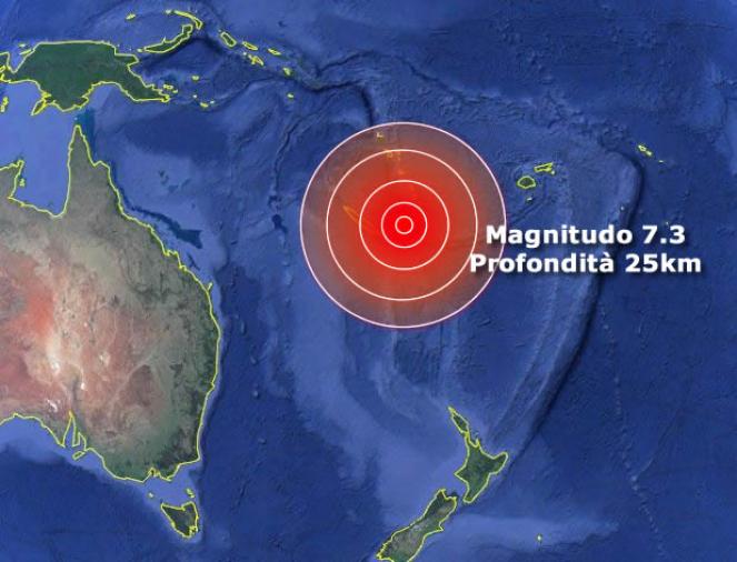 Violento terremoto nella Nuova Caledonia, magnitudo 7.3 diramato allerta Tsunami