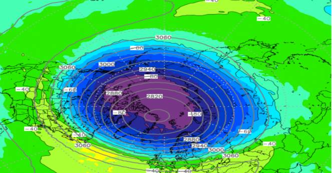 Meteo. Vortice polare stratosferico in rinforzo con raffreddamento della stratosfera, conseguenze fino a gennaio