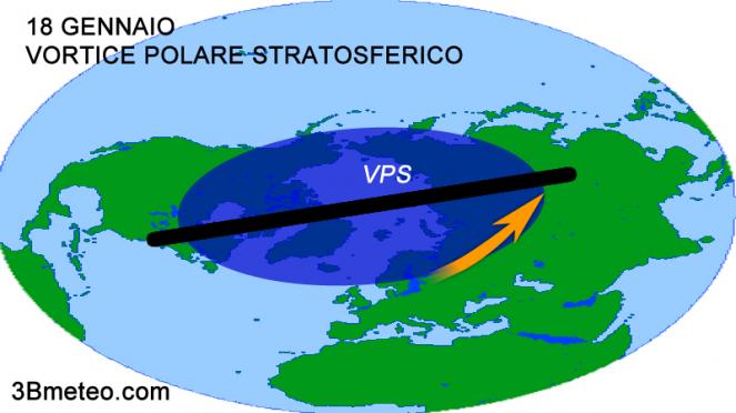 vortice polare stratosferico al 18 gennaio