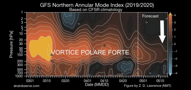 vortice polare stratosferico, andamento ed evoluzione