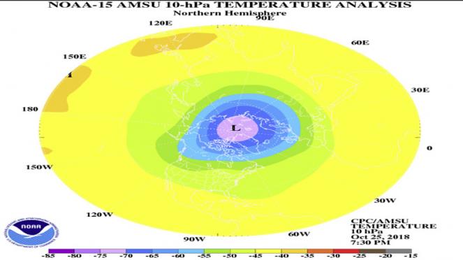 vortice polare, temperatura a 30 hPa (fonte Noaa)