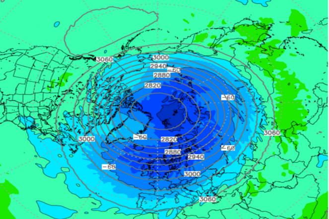 Meteo. Stratosfera, ulteriore intensificazione del forte vortice polare. Situazione e prospettive