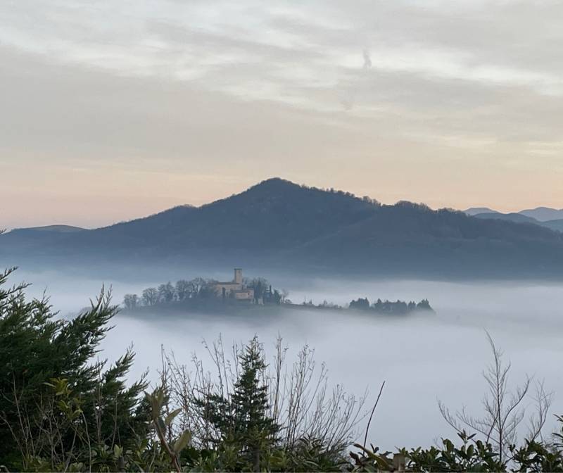 Castello di contignaco circondato dalla nebbia