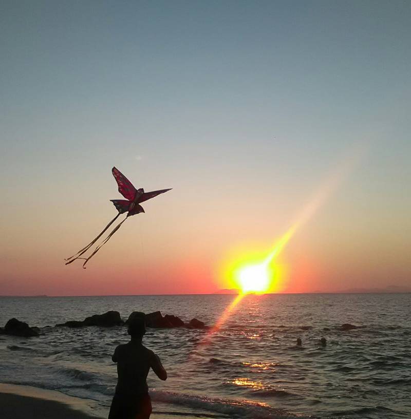 Il volo di un aquilone verso il tramonto