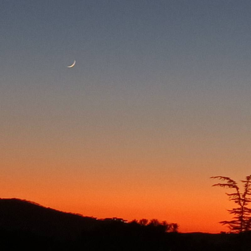 Tramonto con spicchio di luna a castel madama rm