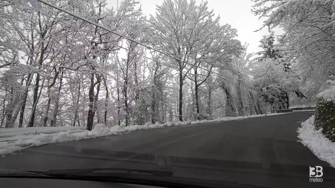 Cronaca meteo diretta - Neve nell'entroterra ligure, camera car a Santo Stefano D'Aveto - Video